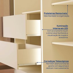 Guarda-roupa 4 Portas Reflecta com Led 100% Mdf Orion Cabecasa Madeiramadeira - 6