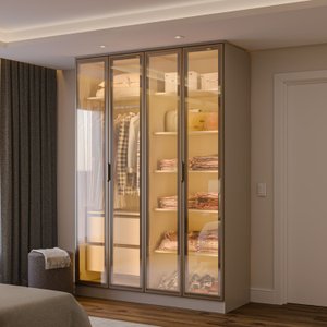 Guarda-roupa 4 Portas Reflecta com Led 100% Mdf Orion CabeCasa MadeiraOriginals