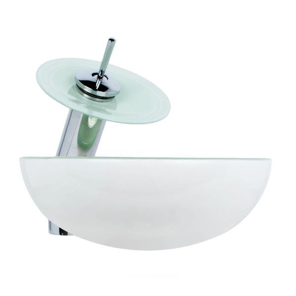 Cuba de Apoio Vidro 30cm + Torneira Cascata + Válvula Click Kit Banheiro Branco - 2