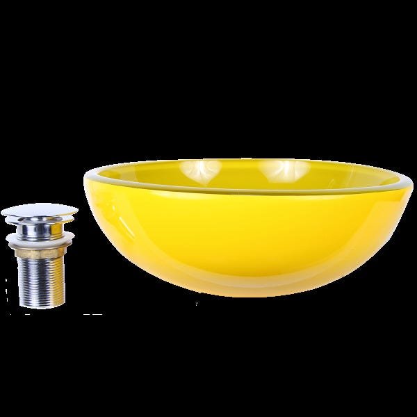 Cuba de Apoio 30cm Amarela + Torneira Cascata + Válvula para Banheiro - 4
