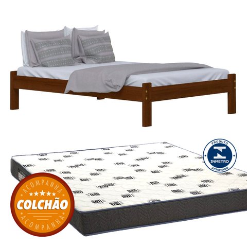 Cama Turca Casal Madeira Maciça Cor Castanho + Colchão
