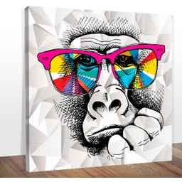 Quadro para Quartos, Salas, Escritórios Macaco Óculos Colorido Midiapoparte:80x80 - 1 Quadro para Quartos, Salas, Escritórios Macaco Óculos Colorido Midiapoparte:80x80 - 1
