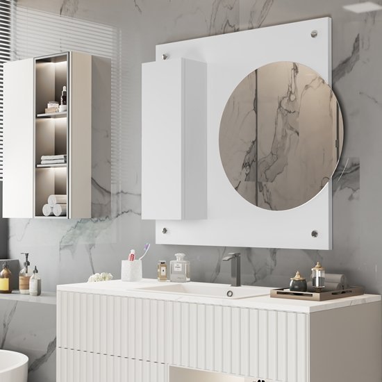 Armário Para Banheiro Com Espelho Redondo Mariana Decore Cores - Comprar Moveis em Casa: Branco