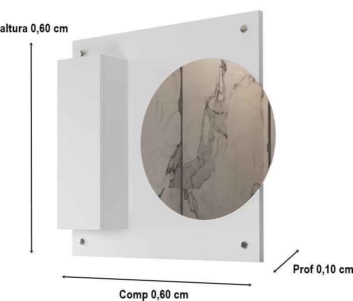 Armário Para Banheiro Com Espelho Redondo Mariana Decore Cores - Comprar Moveis em Casa: Branco - 2