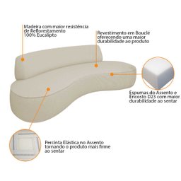 Sofá Curvo 200cm 3 Lugares e 1 Poltrona Amsterdã Bouclé - 8