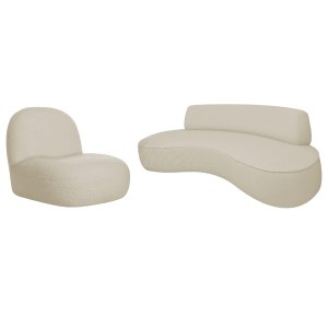Sofá Curvo 200cm 3 Lugares e 1 Poltrona Amsterdã Bouclé