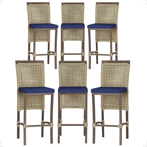6 Banqueta em Alumínio Roma Marrom Corda Náutica Tecido 10