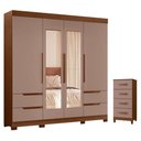 Ver imagem 1 de Guarda Roupa Solteiro com Cômoda Vivacce 4 Portas de Bater 4 Gavetas MDP Nogueira Capuccino