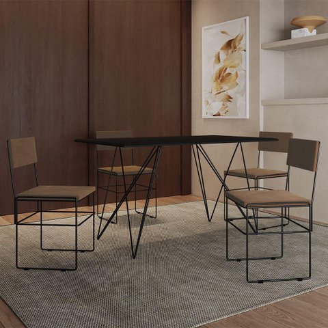 Mesa Jantar Preta com 4 Cadeiras Marrom e Preta Marrom