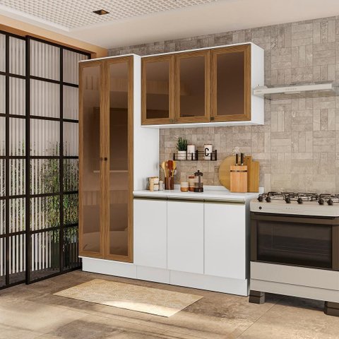 Armário de Cozinha Compacta com Vidro Reflecta 100% Mdf 192cm Branco Celeste Kappesberg