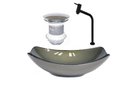Ver imagem 1 de CUBA DE VIDRO OVAL CHANFRADA 51CM OURO ENVELHECIDO + VALVULA + TORNEIRA PRETA