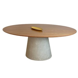 Mesa de Jantar Cone Oval 198x122 Cm Base Cimento Concreto Tampo Freijó
