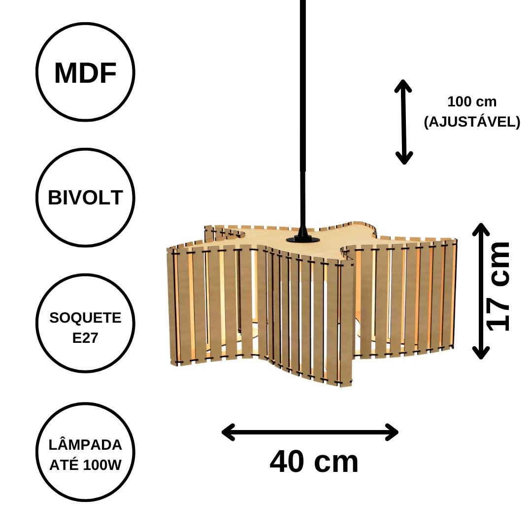 Luminária Pendente ESTRELA DO MAR Modelo Ripado -:Marrom - 4