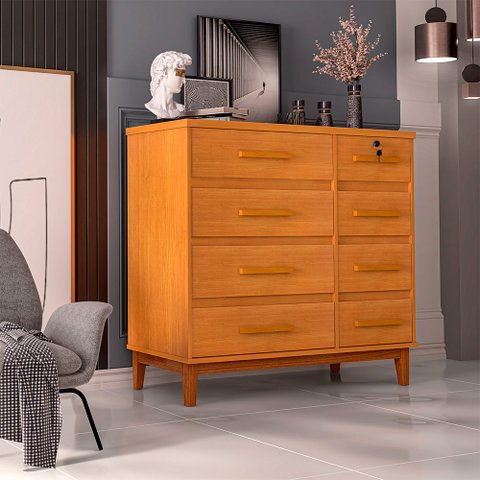 Cômoda para Quarto 8 Gavetas Detroit Nature
