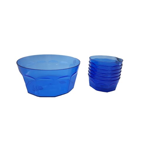 Conjunto de Sobremesa Oitavado Tigela Saladeira Potes Cozinha 7 Peças Azul Transparente