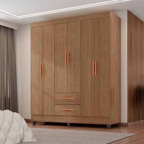 Roupeiro 6 Portas Lite 30466 com 2 Gavetas - Carvalho Oak Móveis Leão