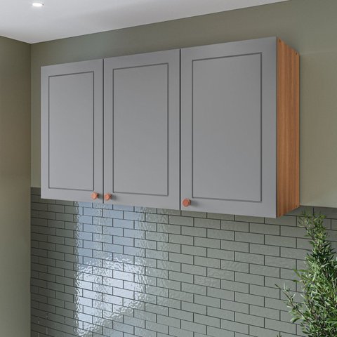 Armário Aéreo 3 Portas 120 cm Pérola Yescasa Cinza/Freijó
