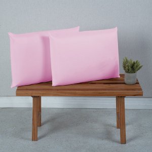 Par de Fronhas para Travesseiro Premium Percal de Microfibra 400 Fios Lisa:rosa