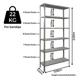 Estante de Aço 30cm - 6 Prateleiras Cinza 22kg por Prateleira - 3