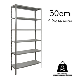 Estante de Aço 30cm - 6 Prateleiras Cinza 22kg por Prateleira - 5