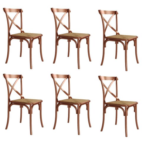 Kit 6 Cadeiras Cross Katrina Cobre Assento Bege Asturias - Aço