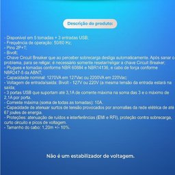 Filtro de Linha 5 Tomadas + 3 Usb Qfl5u Bivolt Qualitronix - 2
