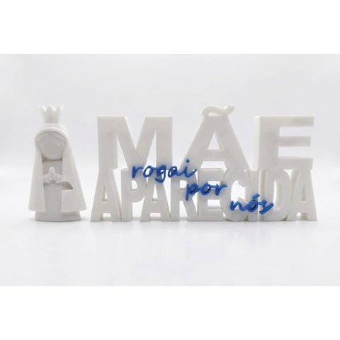 Kit Letreiro e Imagem Nossa Senhora Mãe Aparecida Rogai por Nós Decorativo