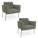 Ver imagem 1 de Poltrona Sala Estar Pé Ferro Dourado Kit 2 Elisa Bouclê Menta D03 - D'Rossi