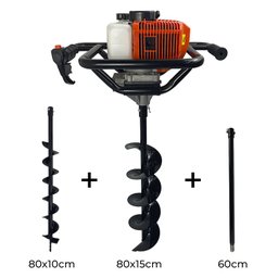 Perfurador de Solo Gasolina 52cc Brocas 10+15cm+ Ext 60cm - 2