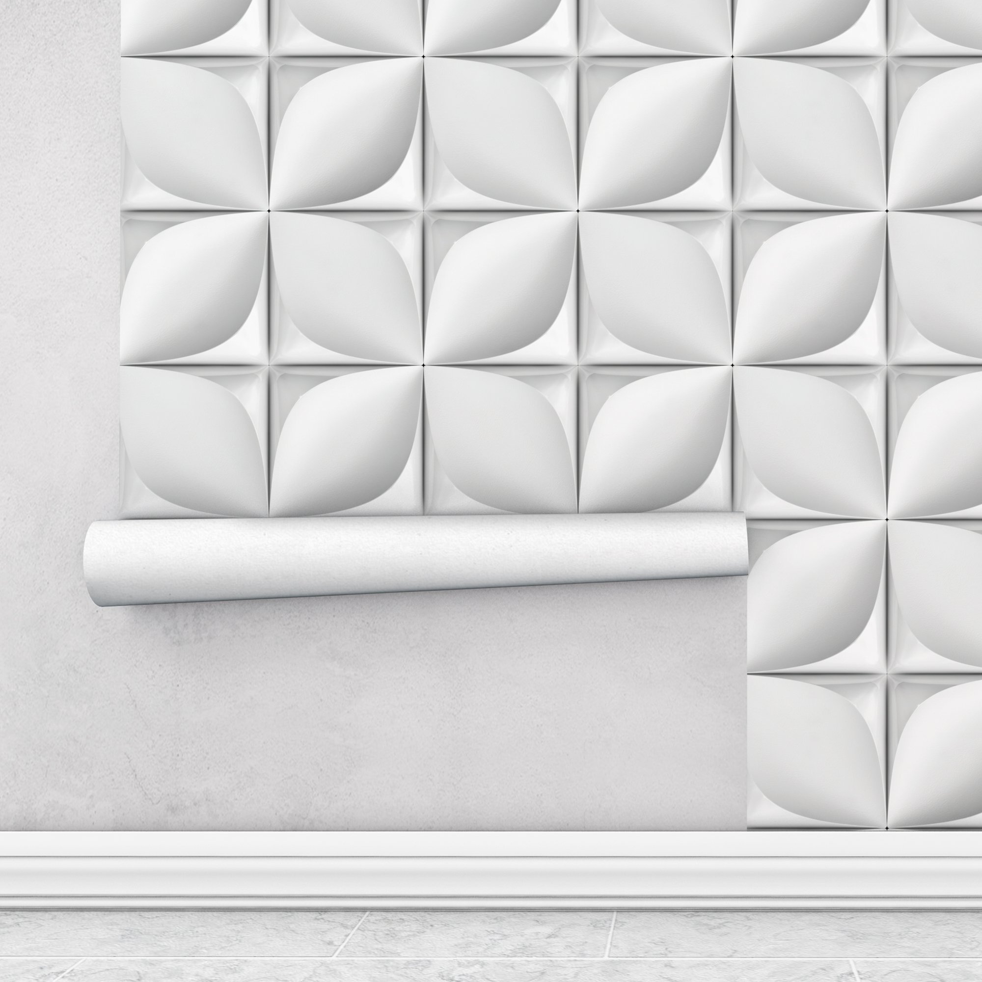 Papel De Parede Lavável Geométrico 3D Branco Quartos Sala - 4