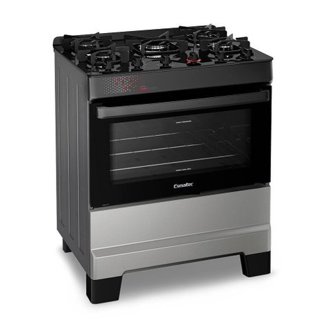 Fogão de Piso 5 Bocas a Gás Esmaltec Ideal Top Glass Vidro Temperado Inox Bivolt