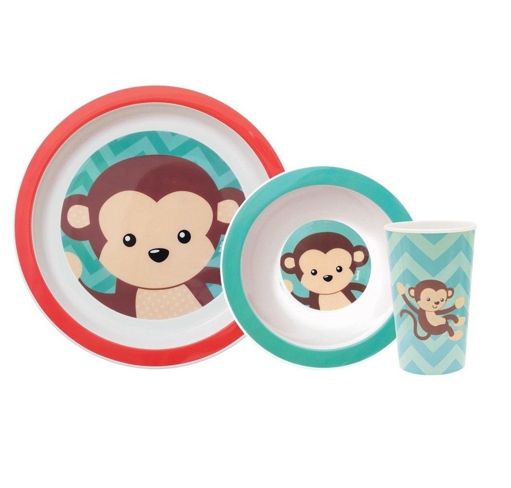 Kit Refeição Pratos Copo Infantil Buba 3pç Resistente Quedas:Macaco - 2