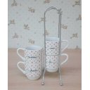 Ver imagem 2 de Kit Jogo 4 Xicaras Café Hotel 80ml Empilháveis com Suporte - Poá Coração