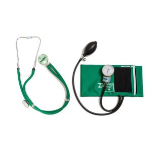 Aparelho Pressão Adulto Nylon Fecho de Contato Verde + Estetoscópio Rappaport P.a. Med