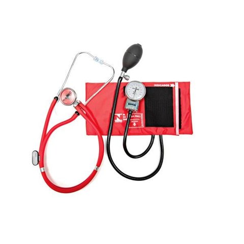 Aparelho Pressão Adulto Nylon Fecho de Contato Vermelho + Estetoscópio Rappaport P.a. Med