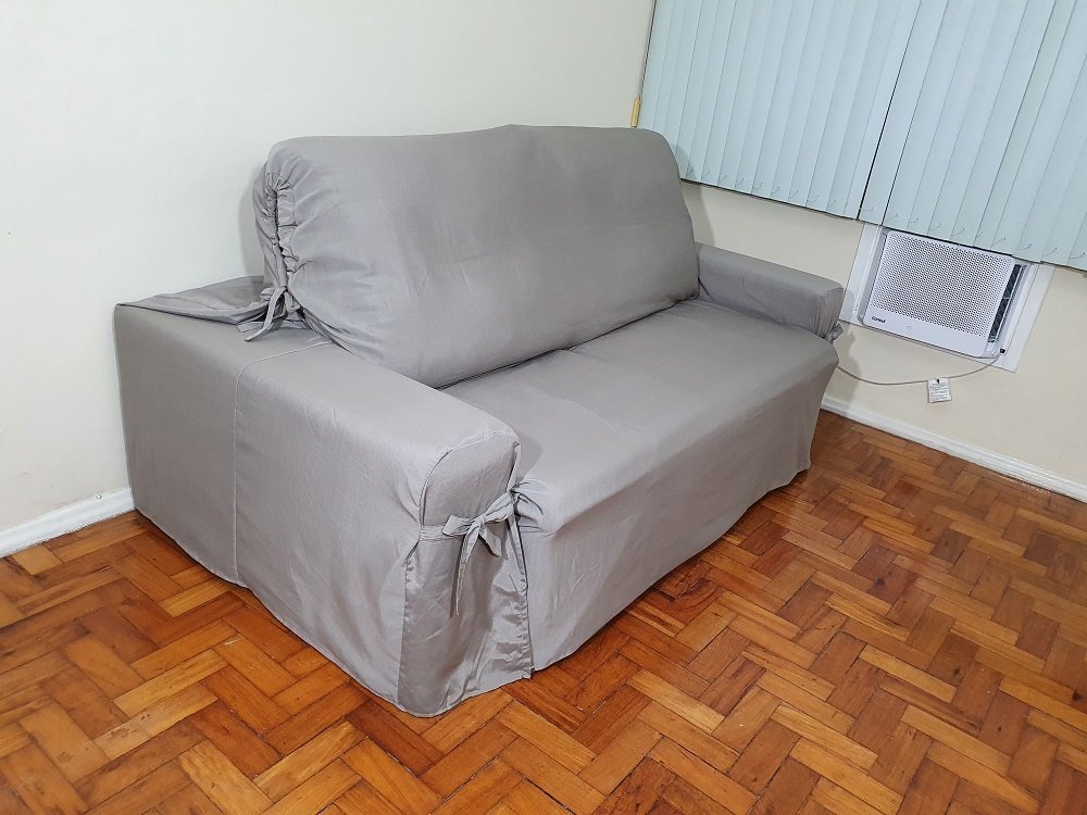 Capa de sofá Retrátil 3 lugares Gorgurão até 2,35m:Cinza - 4