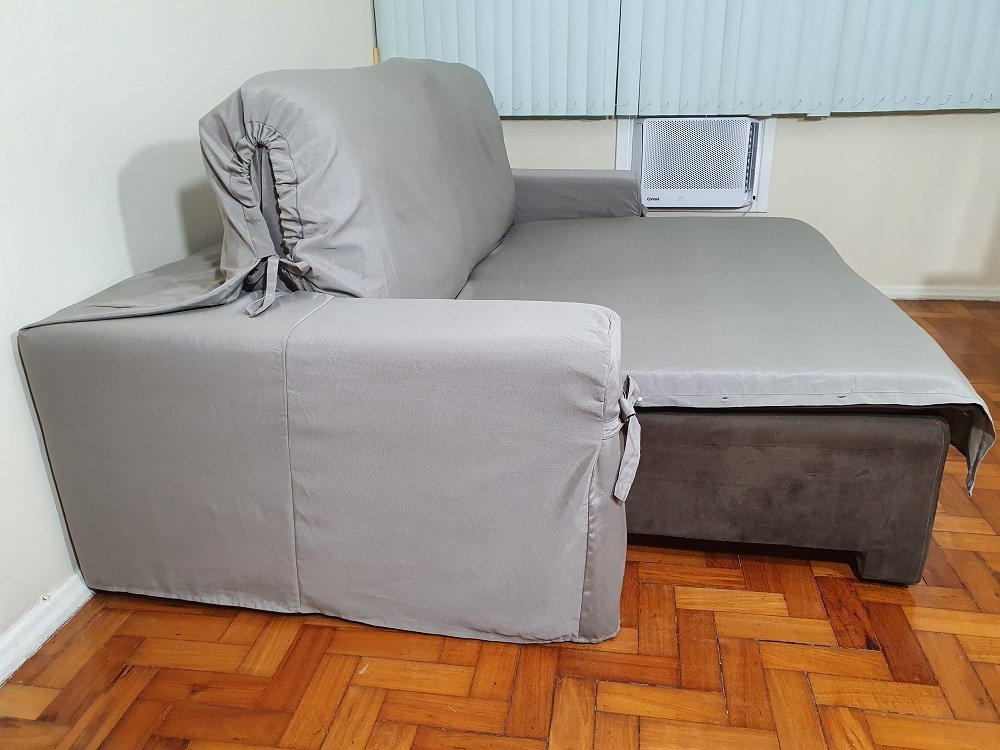 Capa de sofá Retrátil 3 lugares Gorgurão até 2,35m:Cinza - 8