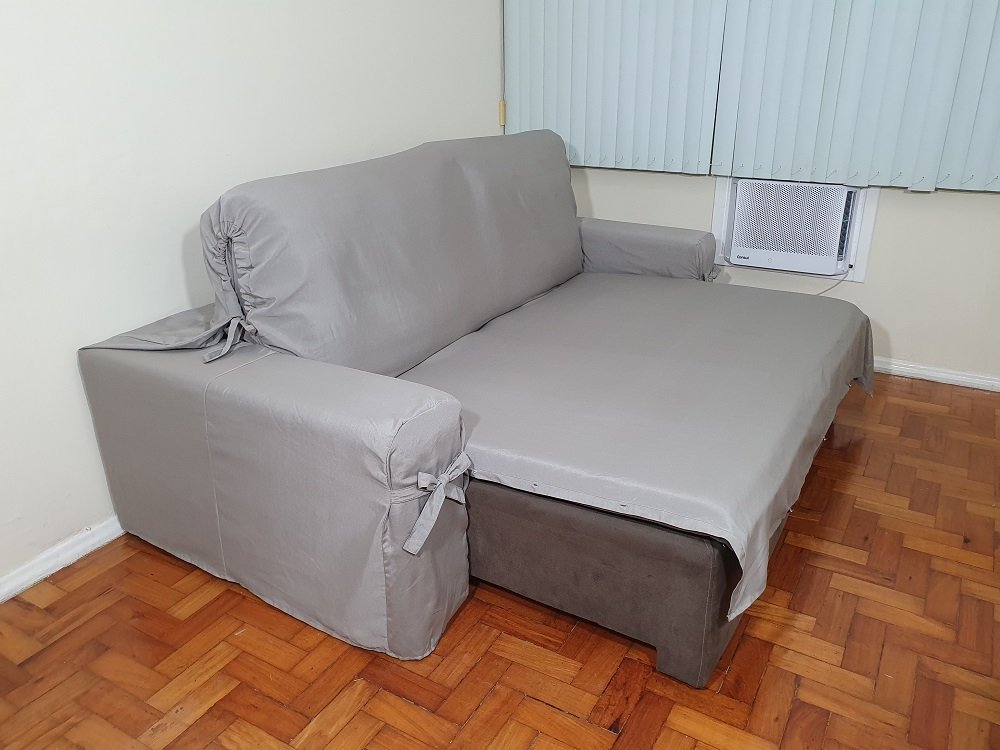 Capa de sofá Retrátil 3 lugares Gorgurão até 2,35m:Cinza - 5