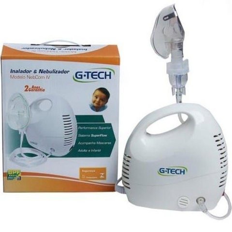 Inalador e Nebulizador G-tech Nebcom4 Bivolt - Maior Fluxo, Máscaras Adulto e Infantil