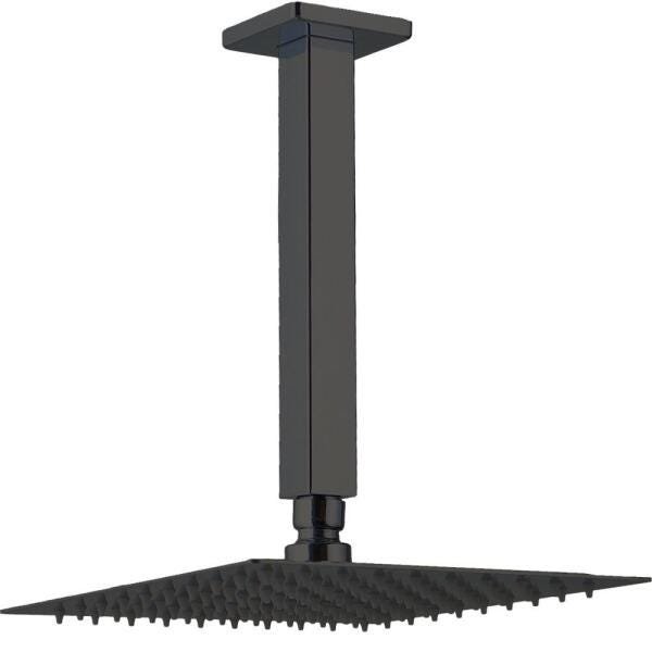 Chuveiro teto inox 304 Slim 30 cm + braço 25 cm Mundaú - Preto - 1