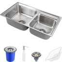 Ver imagem 1 de Cuba para cozinha gourmet pia dupla aço inox com acessórios e lixeira Ticunas Pingoo.casa