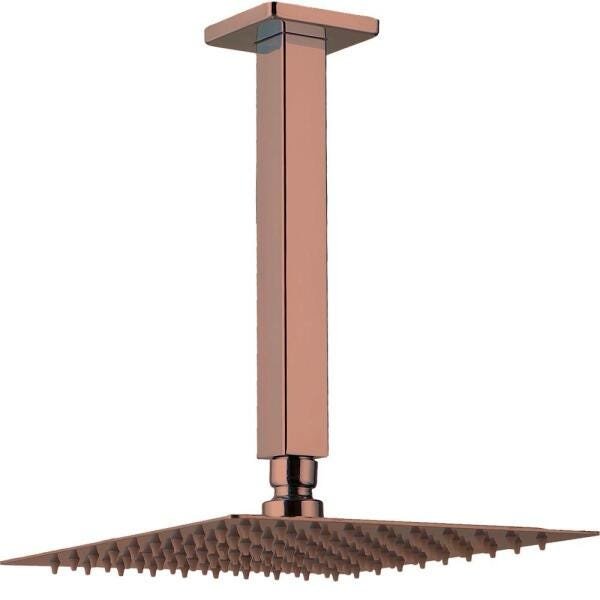 Chuveiro teto inox 304 Slim 30 cm + braço 25 cm Mundaú - Dourado rose - 1