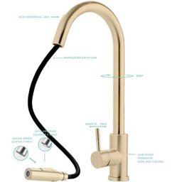 Torneira para cozinha gourmet Misturador Monocomando em Aço Inox Escovado Iriri Pingoo.casa - - 4