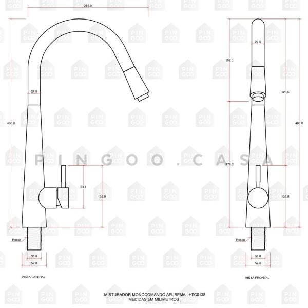 Torneira para cozinha Gourmet Misturador Monocomando Extensível em Aço inox Escovado Apurema - 5