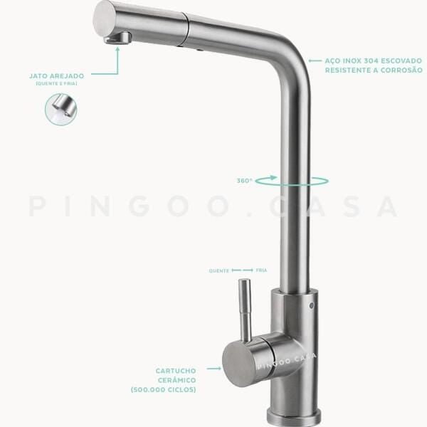 Kit Torneira gourmet Gurupi e cuba inox guarani com acessórios para cozinha - 5