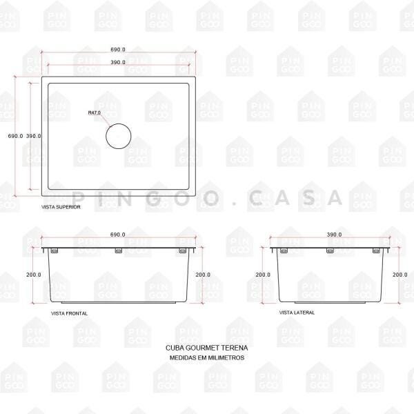 Cuba para cozinha gourmet pia aço inox com acessórios Terena 69 cm Pingoo.casa - Prata - 3