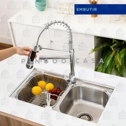 Cuba para cozinha gourmet pia dupla aço inox com acessórios e tábua de corte Ticunas e Torneira - 2