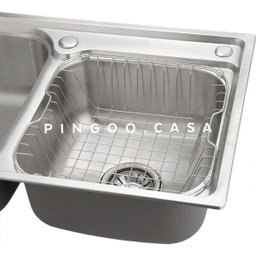 Cuba para cozinha gourmet pia dupla aço inox com acessórios e tábua de corte Ticunas e Torneira - 4