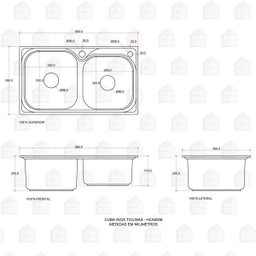 Cuba para cozinha gourmet pia dupla aço inox com acessórios e tábua de corte Ticunas e Torneira - 8