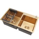 Ver imagem 1 de Cuba para cozinha pia dupla em aço inox com acessórios Awá PIngoo.casa - Dourado